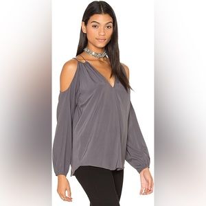 Ramy Brook Gigi Cold Shoulder Dark Gray Blouse Silk Blend SZ Small